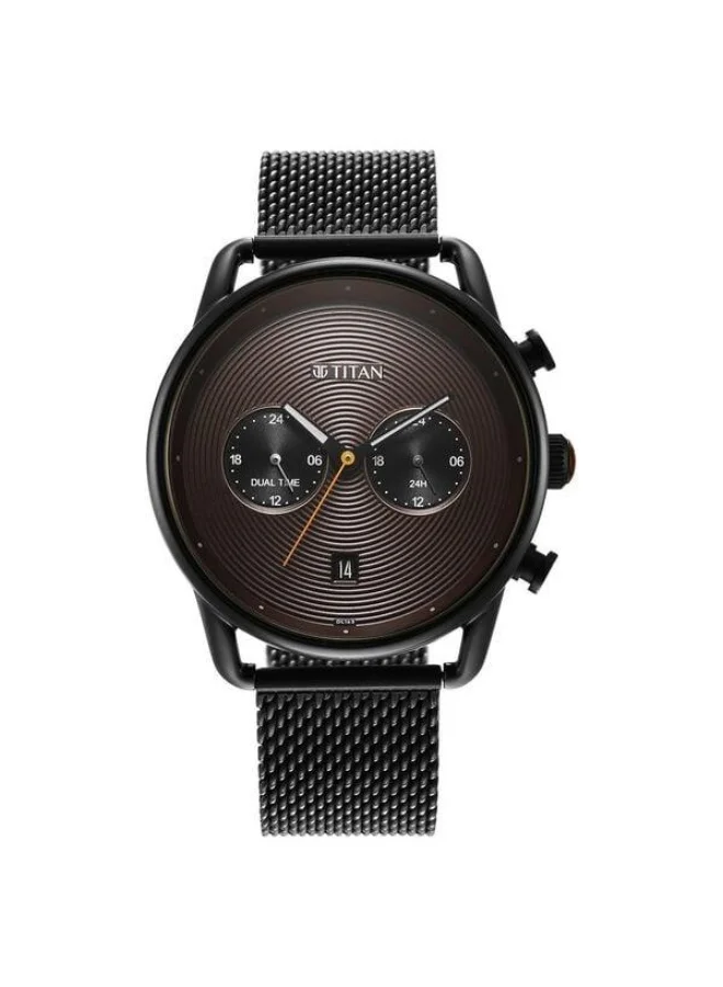 TITAN Retro Quartz Multifunction with Date Brown Dial Black Stainless Steel Strap Watch for Men - 1860NM01