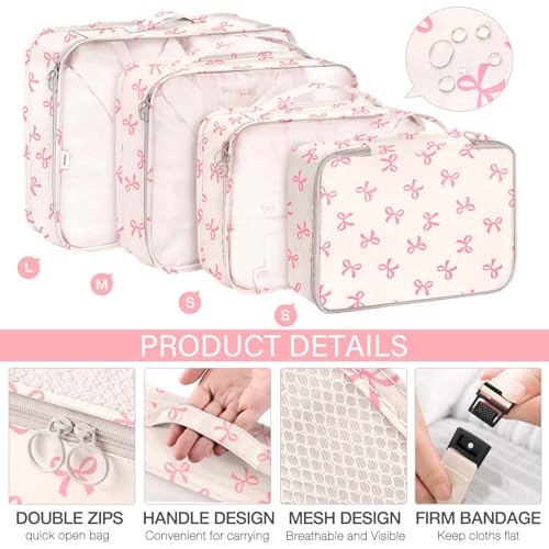 KPX 8 Set Packing Cubes for Travel, Luggage Packing Organizers Accessories Large Toiletries Bag for Clothes Shoes Cosmetics (8Set-Pink Bow) - Image 3