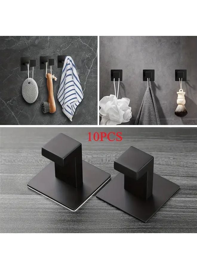 10 Pack Black Heavy Duty Self Adhesive Bathroom Hooks No Drill Rust Free - Image 1