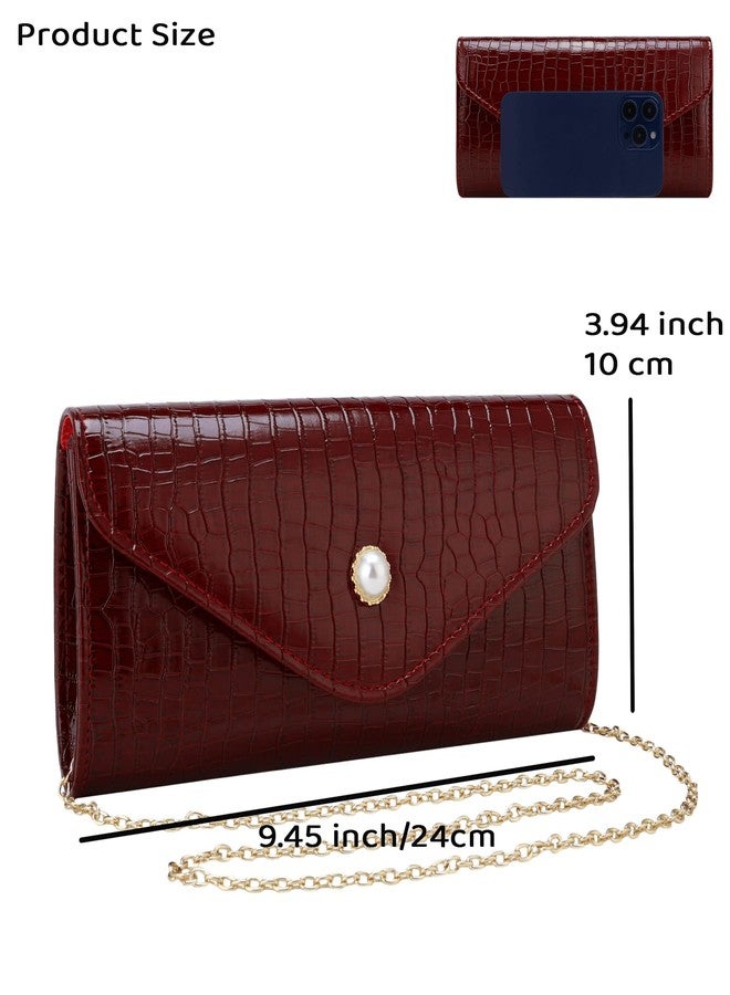 Buric PU Leather Handbags Evening Bag Cute Clutch Purses Formal Solid Envelope Shoulder Bags for Wedding Party Prom (Burgundy) - Image 5