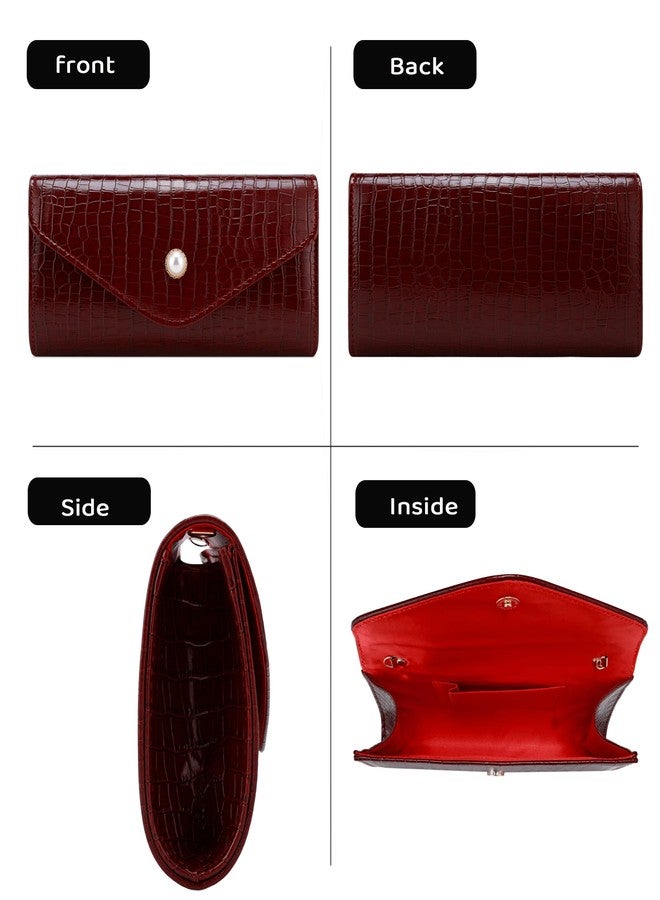 Buric PU Leather Handbags Evening Bag Cute Clutch Purses Formal Solid Envelope Shoulder Bags for Wedding Party Prom (Burgundy) - Image 2