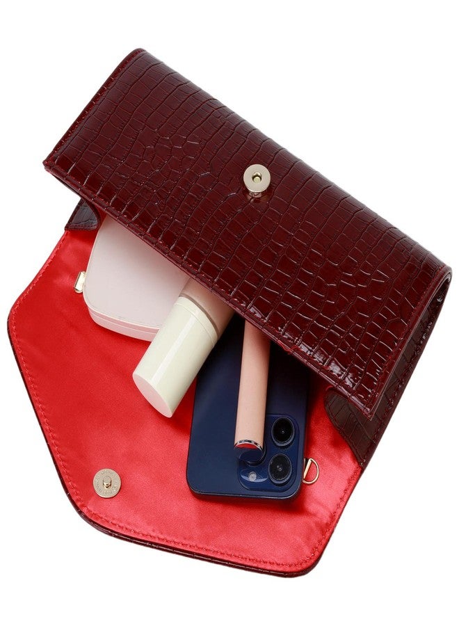 Buric PU Leather Handbags Evening Bag Cute Clutch Purses Formal Solid Envelope Shoulder Bags for Wedding Party Prom (Burgundy) - Image 3