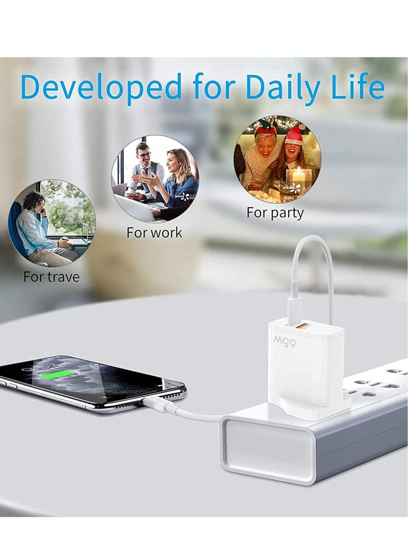 65W USB PD3.0 Fast Recharge,Dual Port Type-C QC3.0 Wall Power Plug for iPhone,iPad,AirPods,Galaxy,Pixel and more (65W-A)