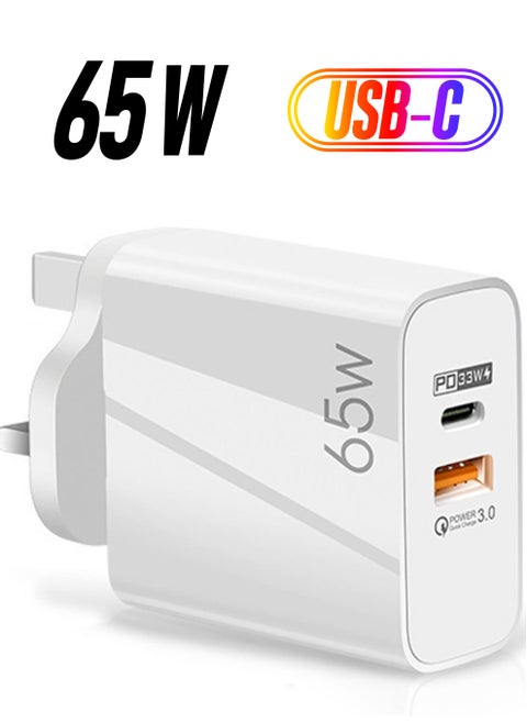 65W USB PD3.0 Fast Recharge,Dual Port Type-C QC3.0 Wall Power Plug for iPhone,iPad,AirPods,Galaxy,Pixel and more (65W-A)