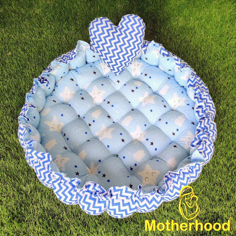 MOTHERHOOD MOTHERHOOD Round Baby Tub Bed 1 Pc HeartShape Pillow Luxury Mattress Sleeper Bedding Set coSleeper Safe Cotton Fabric with RFilled UltraSoft Comfortable for Newborn to Toddlers Sky - Image 2