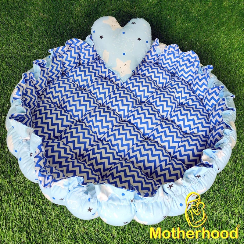MOTHERHOOD MOTHERHOOD Round Baby Tub Bed 1 Pc HeartShape Pillow Luxury Mattress Sleeper Bedding Set coSleeper Safe Cotton Fabric with RFilled UltraSoft Comfortable for Newborn to Toddlers Sky - Image 5