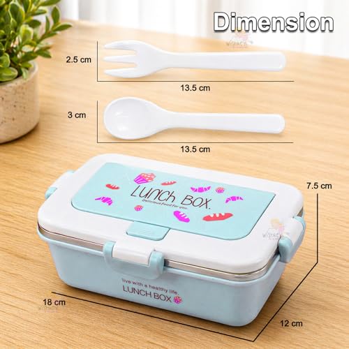 WISHKEY BPA Free Stainless Steel Medium Sized Lunch Box with a Spoon & a Fork, Soft Color Tiffin Box & Cutlery Accessories for Kids & Adults, 500 ml (Set of 1, Blue) - Image 2