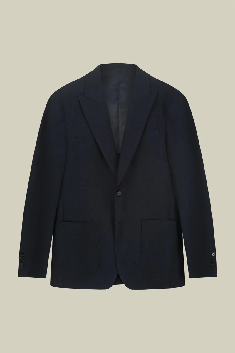 دوبل غانغر Men's semi-lined Prince of Wales jacket regular fit - DK Blue