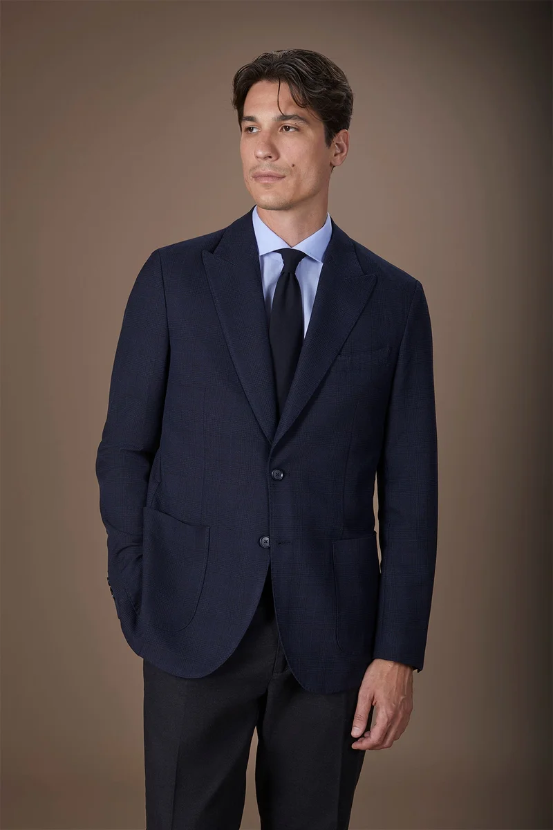 Men's semi-lined Prince of Wales jacket regular fit - DK Blue