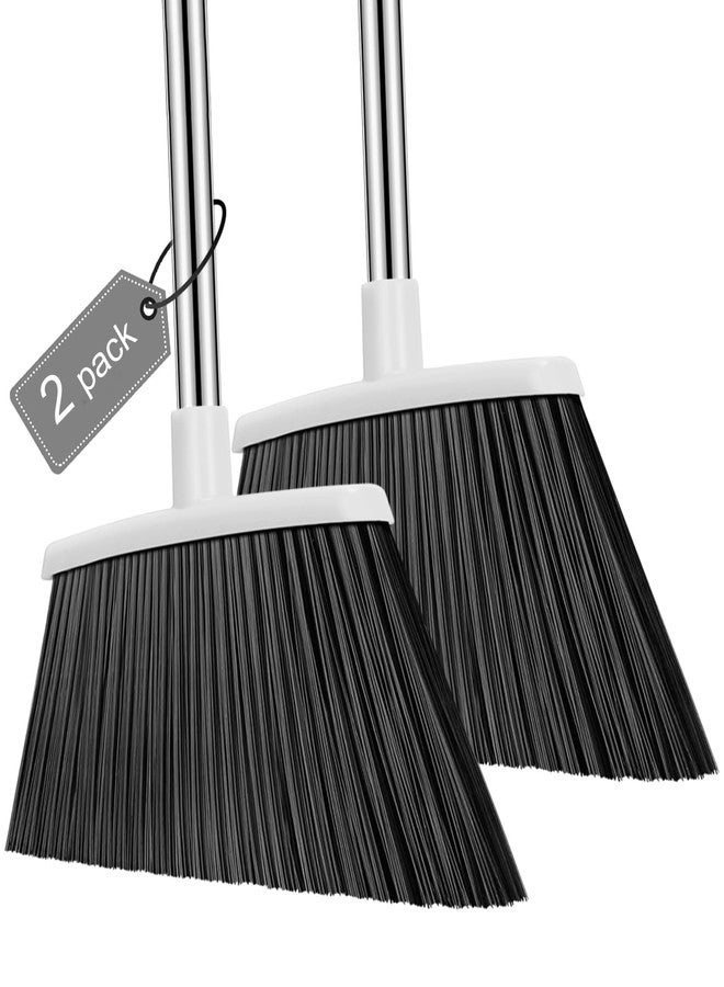 NACENA Heavy Duty Broom, 55 Inch Long Handle Outdoor Large Angle Brooms, Commercial Broom for Sweeping Indoor, for Home Garage Kitchen Office Courtyard Lobby Patio Lawn Concrete, 2 Pack (Grey&White) - Image 1