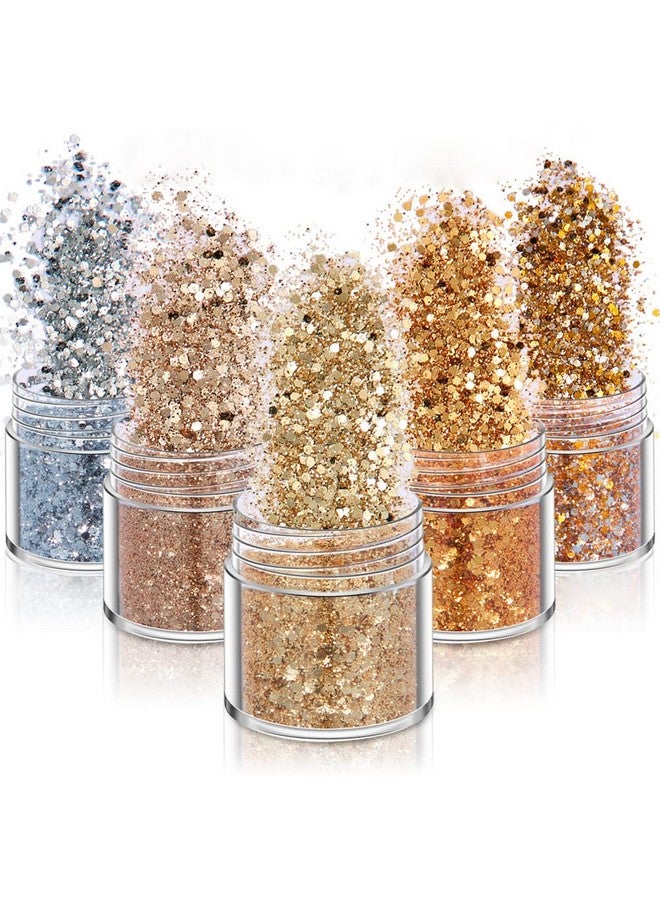 YKZFUI Holographic Nail Art Glitters Gold Silver Nail Sequins 3D Laser Acrylic Nails Powder Dust Flakes Nail Art Supplies For Nails Art Decoration Nail Sparkle Manicure Accessories Glitters Crafts 5 Boxes - Image 1