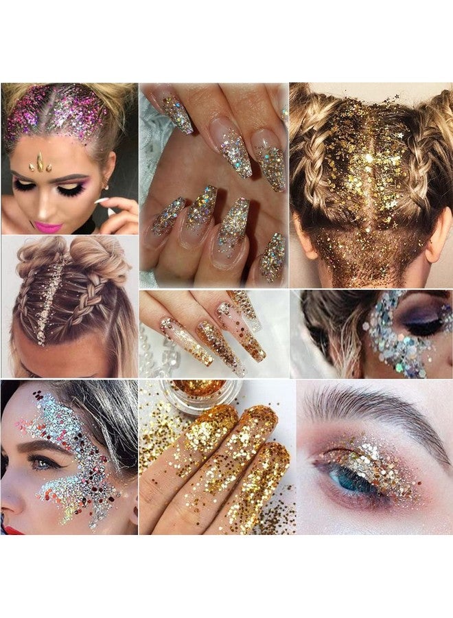 YKZFUI Holographic Nail Art Glitters Gold Silver Nail Sequins 3D Laser Acrylic Nails Powder Dust Flakes Nail Art Supplies For Nails Art Decoration Nail Sparkle Manicure Accessories Glitters Crafts 5 Boxes - Image 2