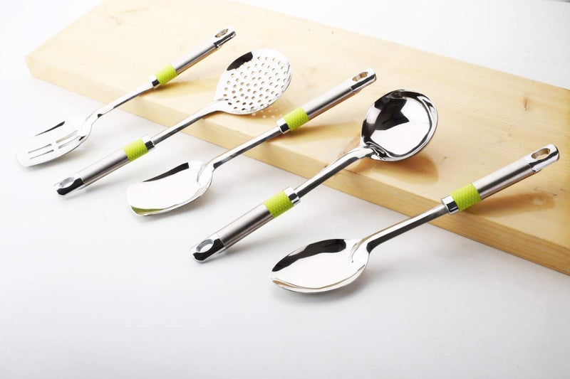 shreenath craft Stainless Steel Serving Spoon Set Kitchen Tools Set for Serving 5 pcs Multi Color - Image 1