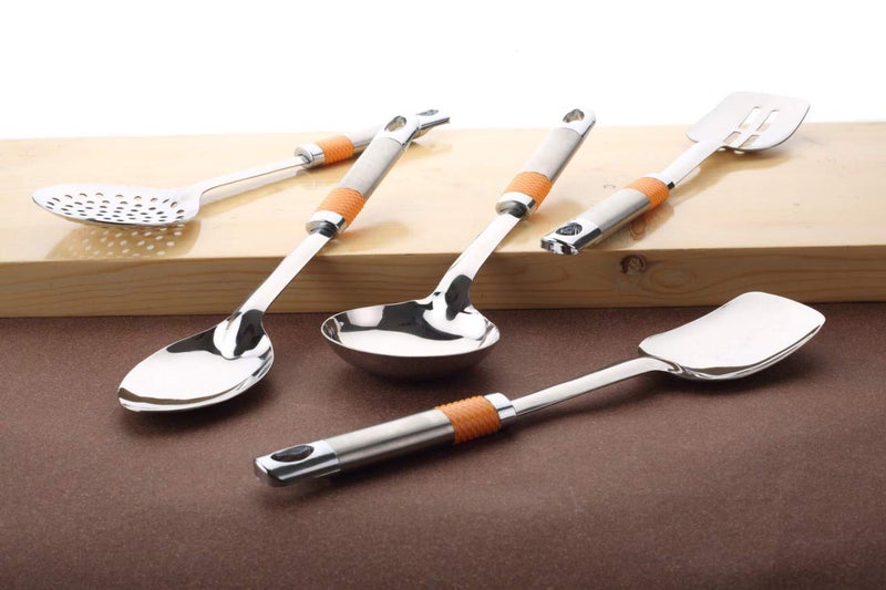 shreenath craft Stainless Steel Serving Spoon Set Kitchen Tools Set for Serving 5 pcs Multi Color - Image 3