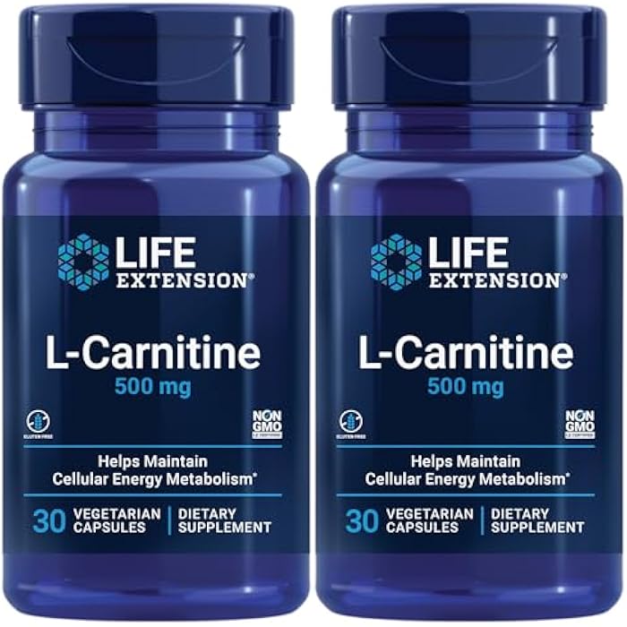 Life Extension L-Carnitine – 500 mg, Energy Supplement, Memory Supplement – Free Form Amino Acid, Nitric Oxide Support – Gluten-Free, Non-GMO, Vegetarian – Two Pack - 2 x 30 Capsules - Image 1