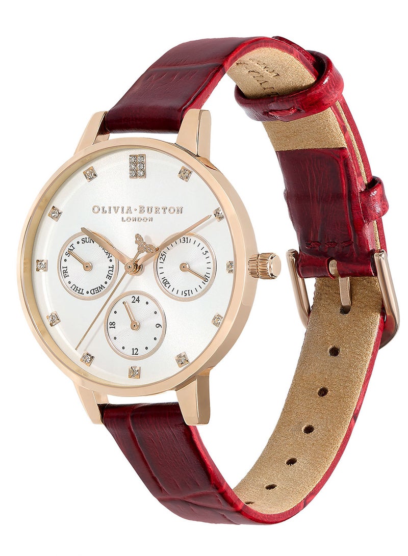 OLIVIA BURTON ساعة يد نسائية من الجلد بتصميم دائري تناظري 24000009 - 34 مم - Image 2