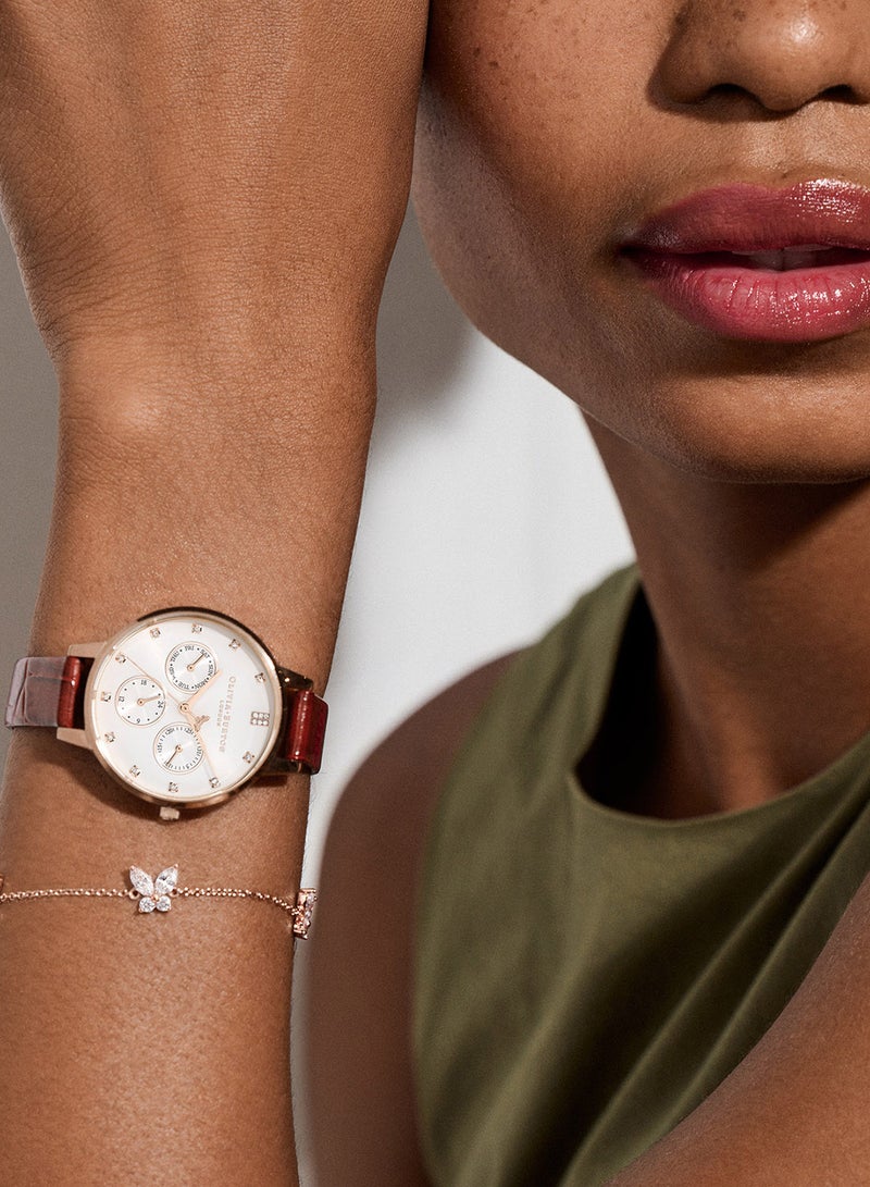 OLIVIA BURTON ساعة يد نسائية من الجلد بتصميم دائري تناظري 24000009 - 34 مم - Image 4