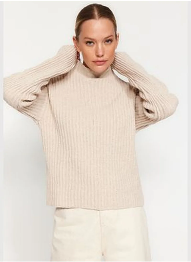 trendyol Beige More Sustainable Standing Collar Knitwear Sweater TWOAW24KZ01116