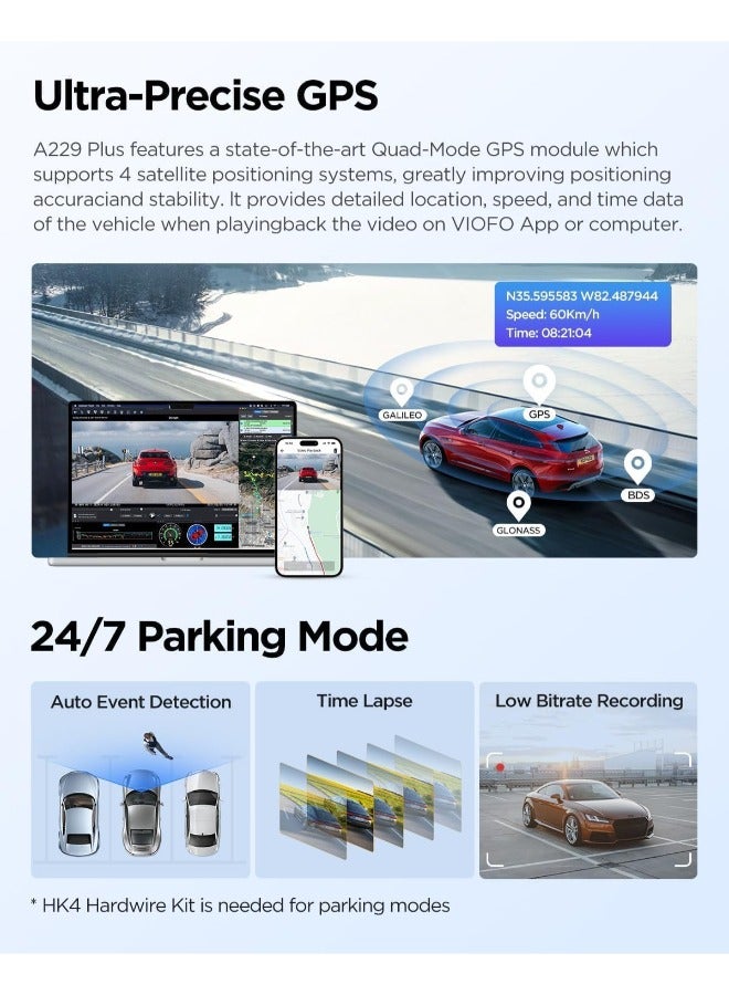 VIOFO A229 Plus 3 Channel Dash Cam, Dual STARVIS 2 Sensors, 3-Channel HDR, 1440P+1440P+1080P Front Inside and Rear Car Camera, 5GHz Wi-Fi, Voice Control, Ultra-Precise GPS, 24 Hours Parking Mode - Image 2