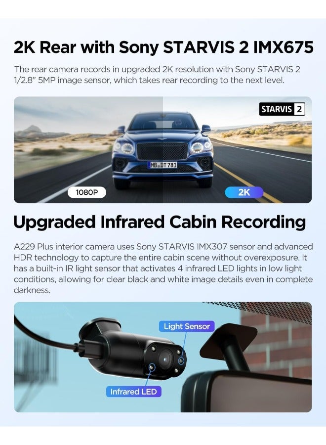 VIOFO A229 Plus 3 Channel Dash Cam, Dual STARVIS 2 Sensors, 3-Channel HDR, 1440P+1440P+1080P Front Inside and Rear Car Camera, 5GHz Wi-Fi, Voice Control, Ultra-Precise GPS, 24 Hours Parking Mode - Image 3