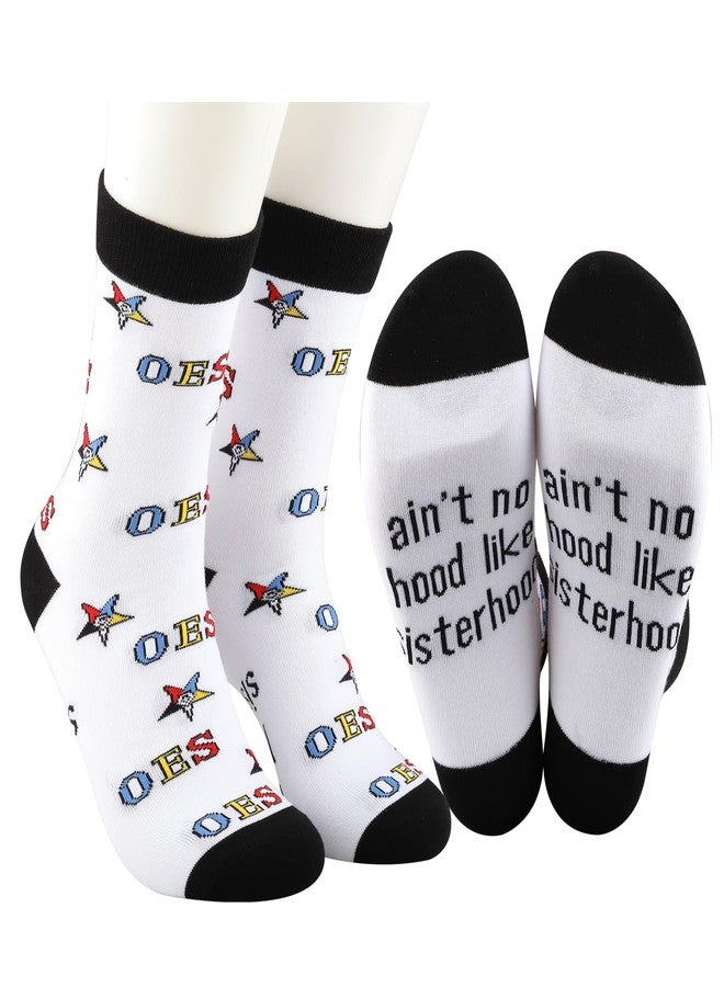 MBMSO OES Socks Order of the Eastern Star Gifts for Women Sorority Sister Gifts 2 Pairs Ain't No Hood Like Sisterhood Socks (OES Socks) - Image 1