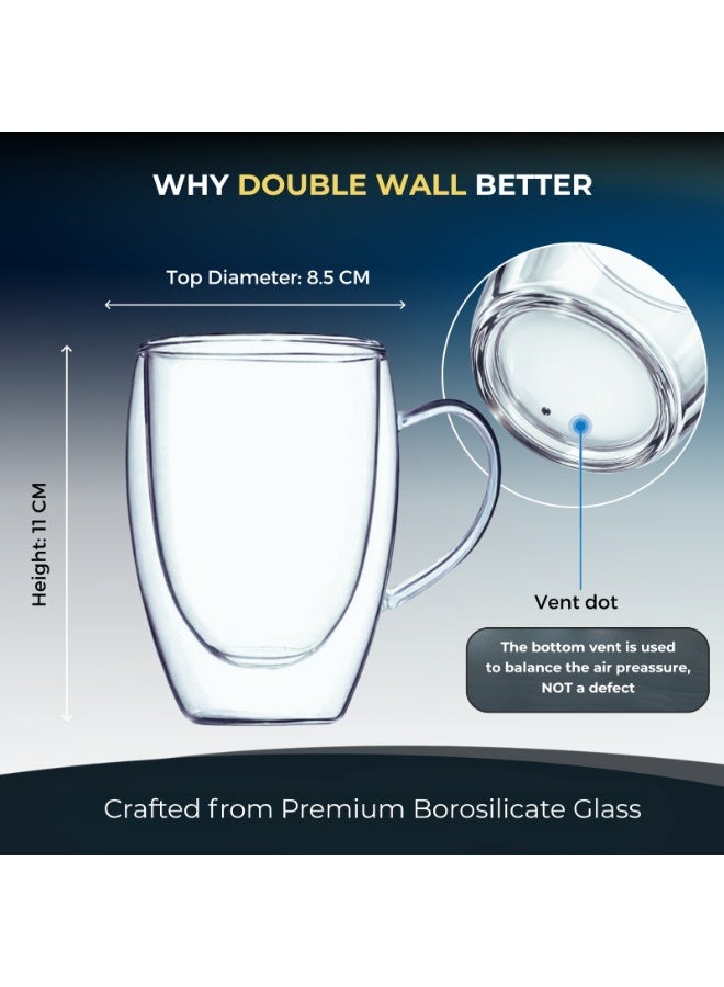 Blackstone Double Wall Glass Mugs Set of 2, 350ml Clear Coffee & Tea Cups with Handle for Hot and Cold Drinks, DH931 - Image 4