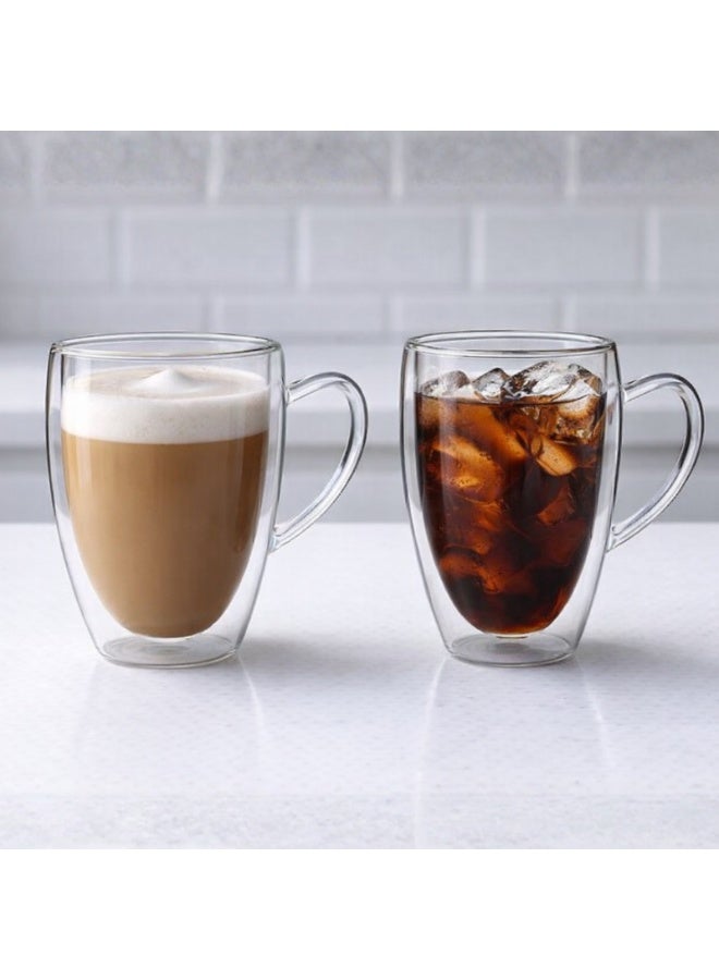 Blackstone Double Wall Glass Mugs Set of 2, 350ml Clear Coffee & Tea Cups with Handle for Hot and Cold Drinks, DH931 - Image 1