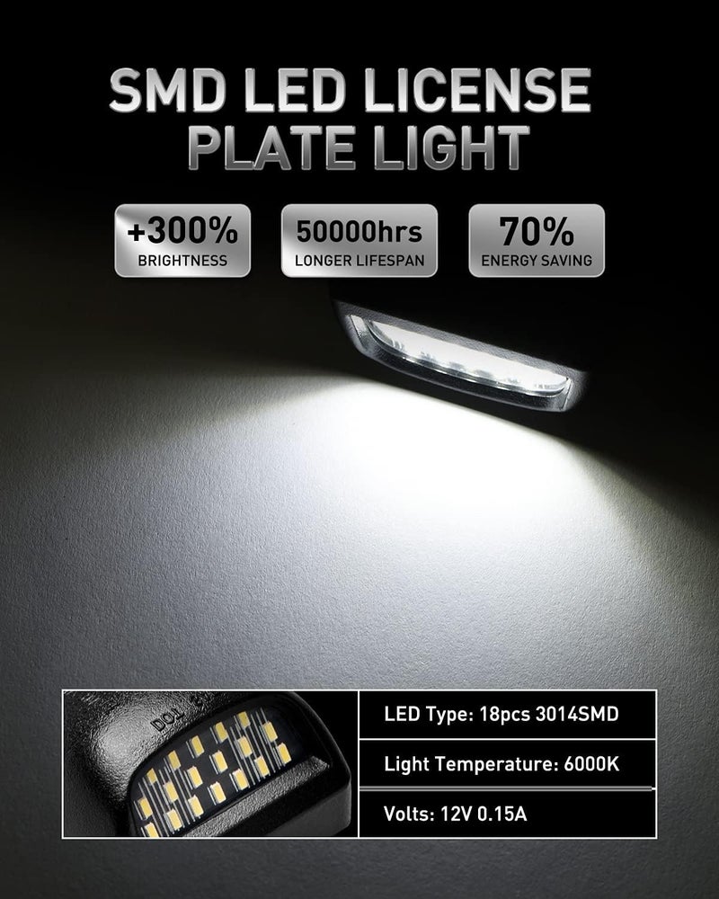 LESAUCE Full LED License Plate Light Tag Lamp Assembly Replacement for Chevy Silverado 1500 2500 3500 Suburban Tahoe GMC Sierra Yukon XL for Escalade, 6000K White, Pack of 2 - Image 5