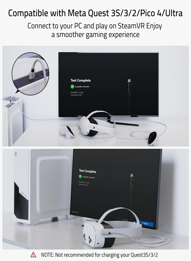 Syntech كابل سينتيك 16 قدم متوافق مع PCVR لأجهزة Oculus/Quest 3/Meta Quest 3S وQuest2/Pro/Pico 4/Ultra وإكسسوارات PC/SteamVR، نقل بيانات عالي السرعة، كابل USB 3.0 إلى USB C لسماعة VR - Image 2