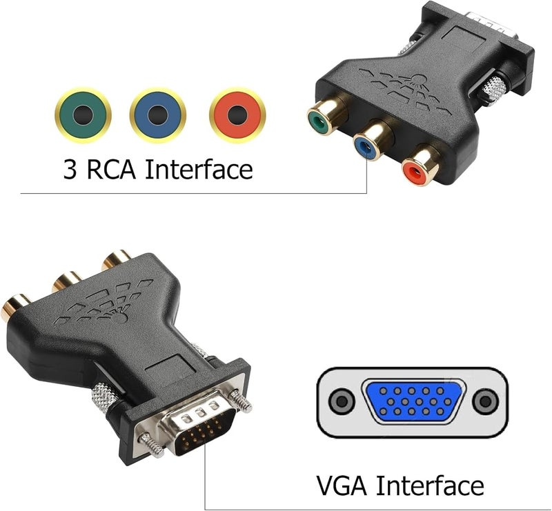 كاست ويف محول VGA إلى RCA، كابل تحويل صوتي ومرئي VGA إلى 3RCA للتلفزيون، مشغل أقراص DVD، جهاز استقبال القنوات الفضائية، محول قابل للتشغيل التلقائي لشاشات الكمبيوتر - Image 2
