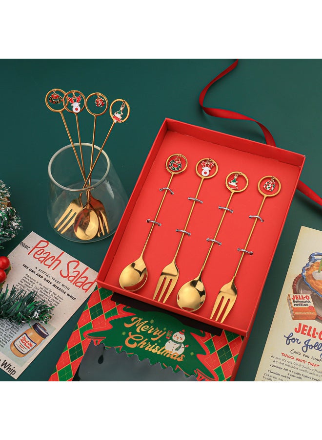 J Creative Spoon Fork Pendant Set Cute Fun Elk Spoon Dessert Fork Coffee Mixing Spoon Gift Set-Specifications:304 Circle Socks Spoon - Image 3