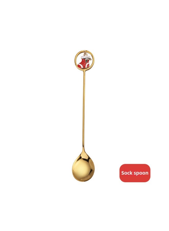 J Creative Spoon Fork Pendant Set Cute Fun Elk Spoon Dessert Fork Coffee Mixing Spoon Gift Set-Specifications:304 Circle Socks Spoon - Image 1