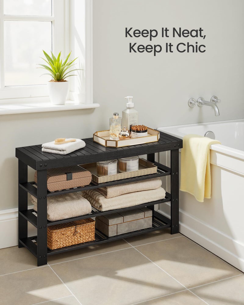 SONGMICS Shoe Rack Bench, 4 Tier Bamboo Shoe Storage Organizer, Entryway Bench, for Living Room, Bathroom, Bedroom, 11.3 x 35.2 x 20.5 Inches, Ink Black ULBS390BH01 - Image 4