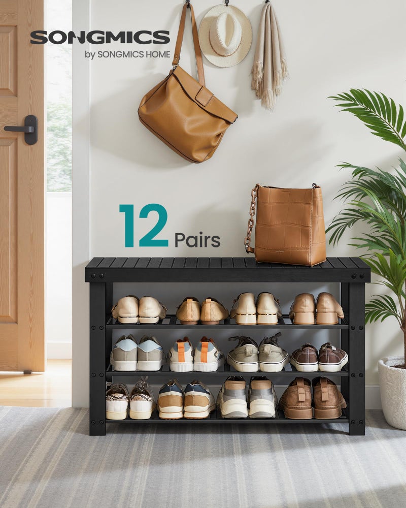 SONGMICS Shoe Rack Bench, 4 Tier Bamboo Shoe Storage Organizer, Entryway Bench, for Living Room, Bathroom, Bedroom, 11.3 x 35.2 x 20.5 Inches, Ink Black ULBS390BH01 - Image 2