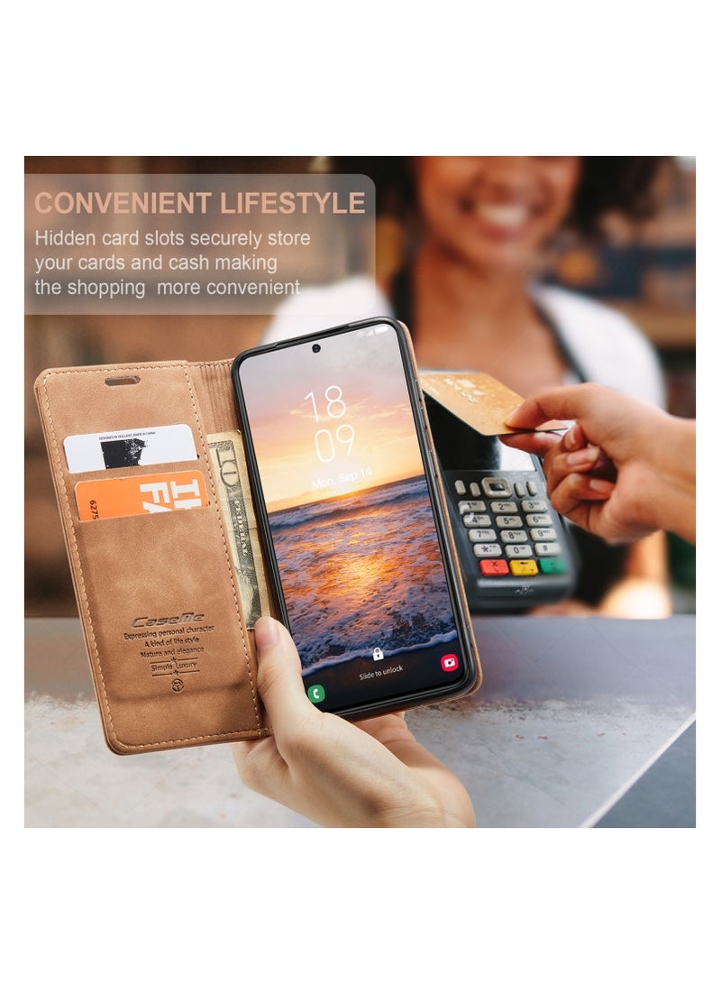CaseMe CaseMe Samsung Galaxy S24 Case Wallet, for Samsung Galaxy S24 Wallet Case Book Folding Flip Folio Case with Magnetic Kickstand Card Slots Protective Cover - Brown - Image 2