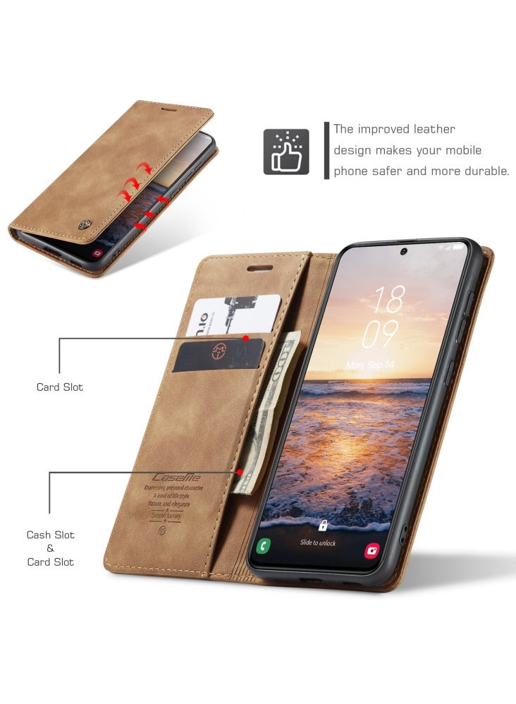 CaseMe CaseMe Samsung Galaxy S24 Case Wallet, for Samsung Galaxy S24 Wallet Case Book Folding Flip Folio Case with Magnetic Kickstand Card Slots Protective Cover - Brown - Image 3