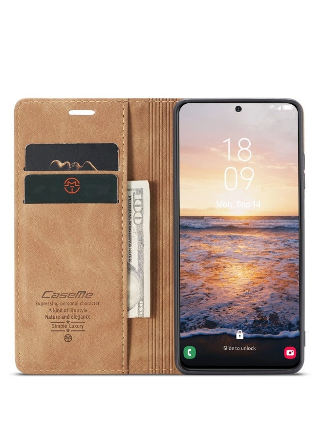 CaseMe CaseMe Samsung Galaxy S24 Case Wallet, for Samsung Galaxy S24 Wallet Case Book Folding Flip Folio Case with Magnetic Kickstand Card Slots Protective Cover - Brown - Image 5