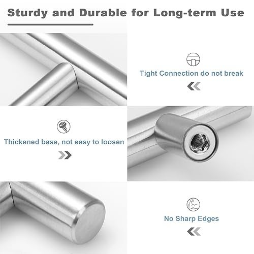 Estmoon 30 Pack Brushed Nickel Cabinet Handles 3 Inch Hole Center Drawer Pulls Stainless Steel Cabinet Pulls Silver Kitchen Handles Cabinet Hardware for Drawers, Cupboards - 5" Length, 3" Hole Center - Image 3