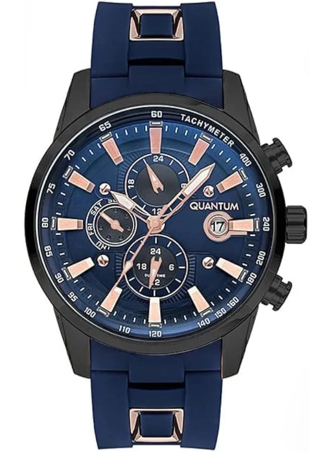 Quantum Men's Quartz Movement Watch, Analog Display and Silicone Strap - ADG678.699, Blue