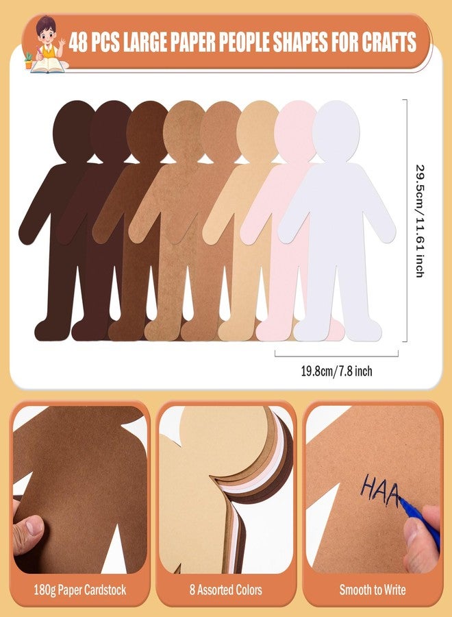 FOBSME 48 Pcs Multicultural People Cutouts 11.61x7.8 Inch Large Paper People Shapes Skin Color Paper Cut-Outs Big Cardboard People Die Cuts for Classroom Multicultural Diversity Craft Projects - Image 2