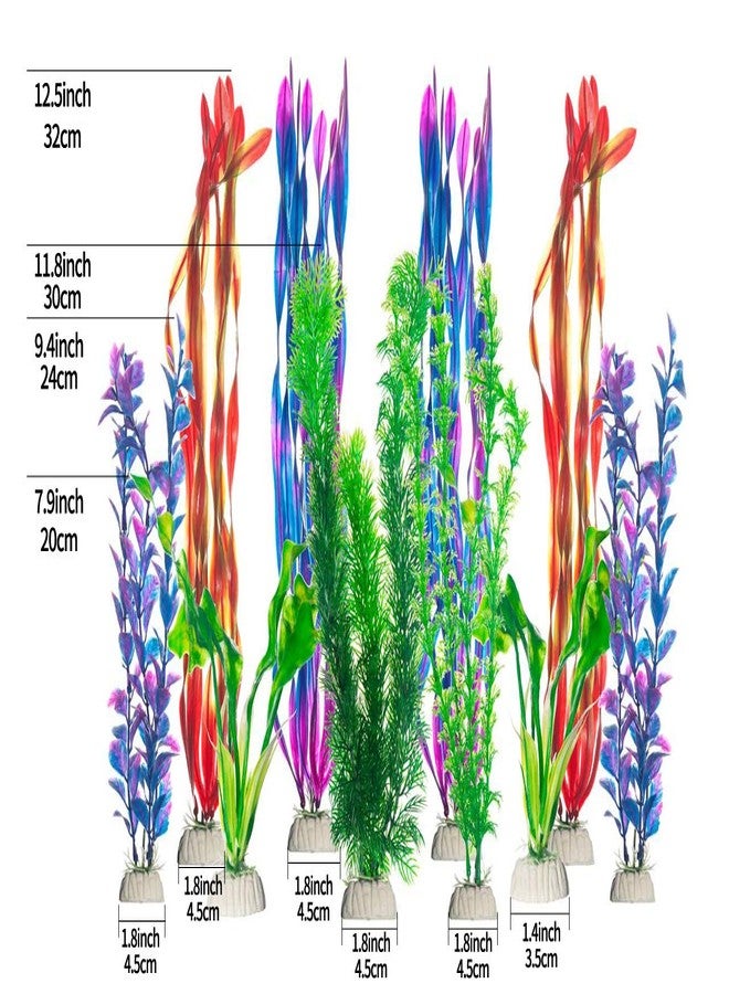 CNZ Assorted Mix Color Aquarium Plastic Plant Decoration w Ceramic Base, 10-Piece - Image 1