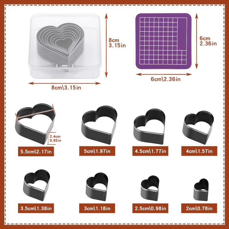 Yizzvb 8 Pcs Leather Heart Cutter Tool Set, 8 Sizes Punch Tools High Carbon Steel Heart Die Cutters, Leather Cutting Dies Kit for DIY Leather Craft, Leather Cutter Hollow Punching Tool with Plastic Box - Image 2