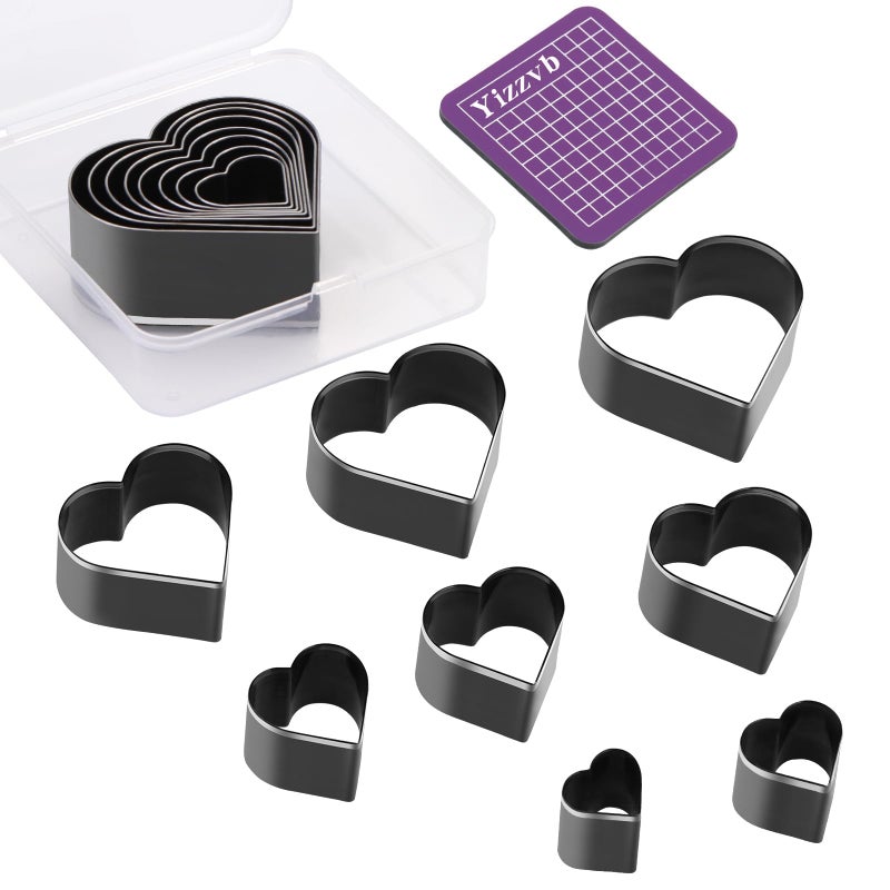 Yizzvb 8 Pcs Leather Heart Cutter Tool Set, 8 Sizes Punch Tools High Carbon Steel Heart Die Cutters, Leather Cutting Dies Kit for DIY Leather Craft, Leather Cutter Hollow Punching Tool with Plastic Box - Image 1