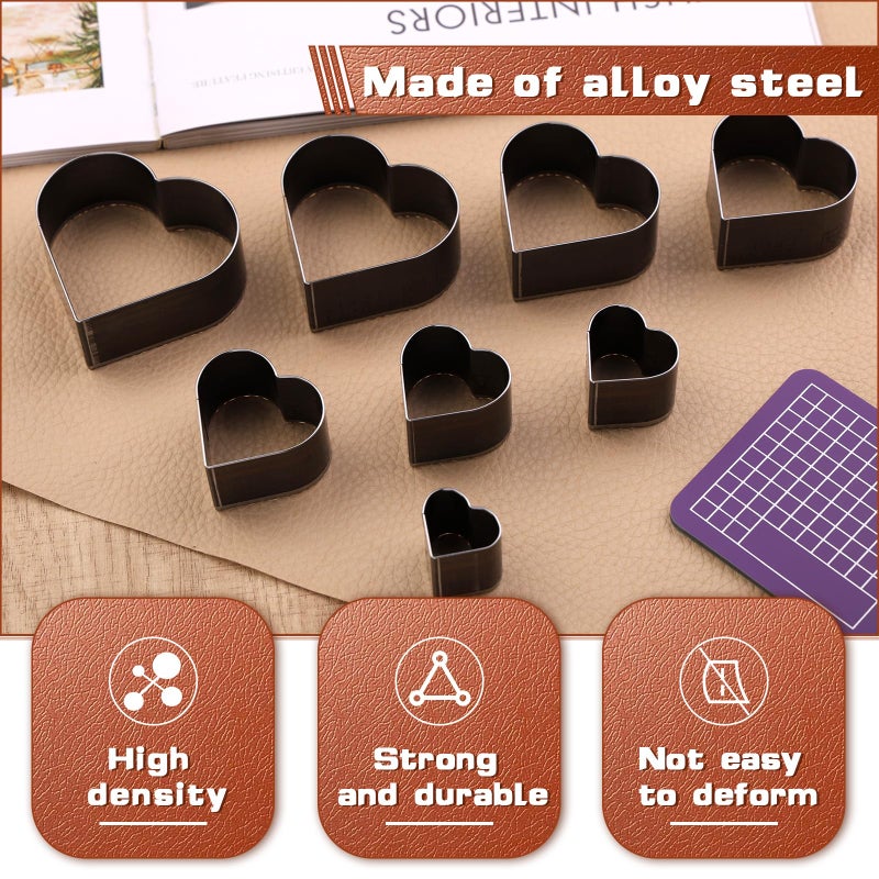 Yizzvb 8 Pcs Leather Heart Cutter Tool Set, 8 Sizes Punch Tools High Carbon Steel Heart Die Cutters, Leather Cutting Dies Kit for DIY Leather Craft, Leather Cutter Hollow Punching Tool with Plastic Box - Image 3