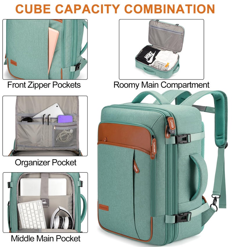 Lumesner Carry on Travel Backpacks, Extra Large 40L Flight Approved Bag for Men & Women,Expandable Suitcase Backpack With 4 Packing Cubes,Water Resistant Luggage Daypack Business Weekender Bag, Green - Image 4