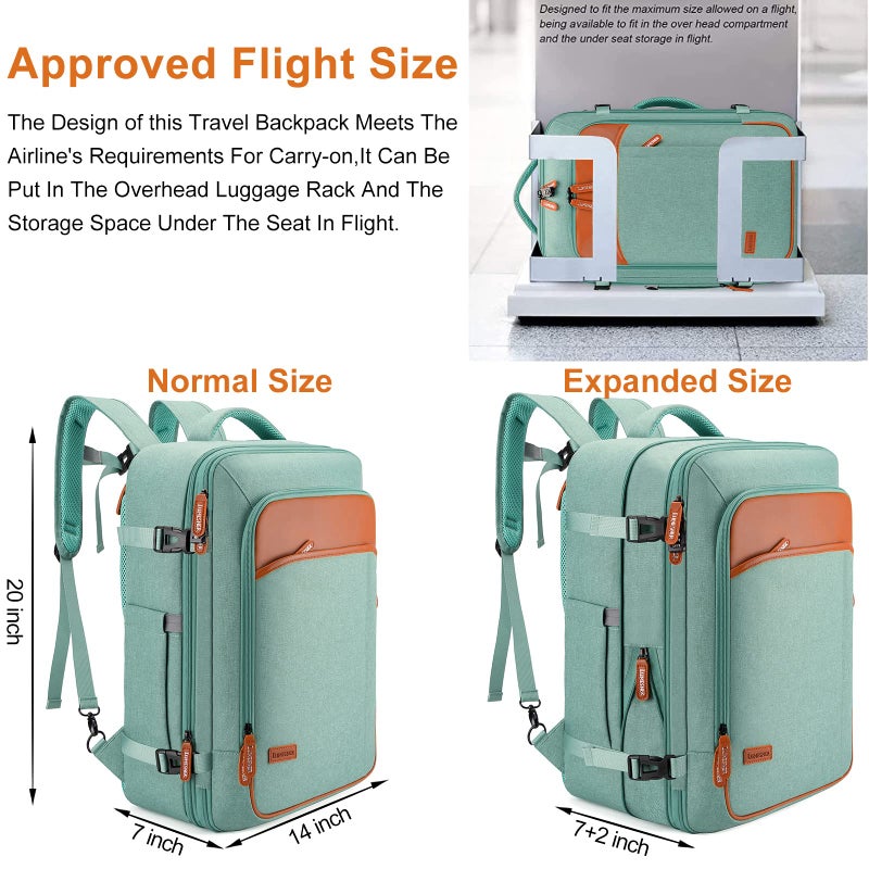 Lumesner Carry on Travel Backpacks, Extra Large 40L Flight Approved Bag for Men & Women,Expandable Suitcase Backpack With 4 Packing Cubes,Water Resistant Luggage Daypack Business Weekender Bag, Green - Image 2