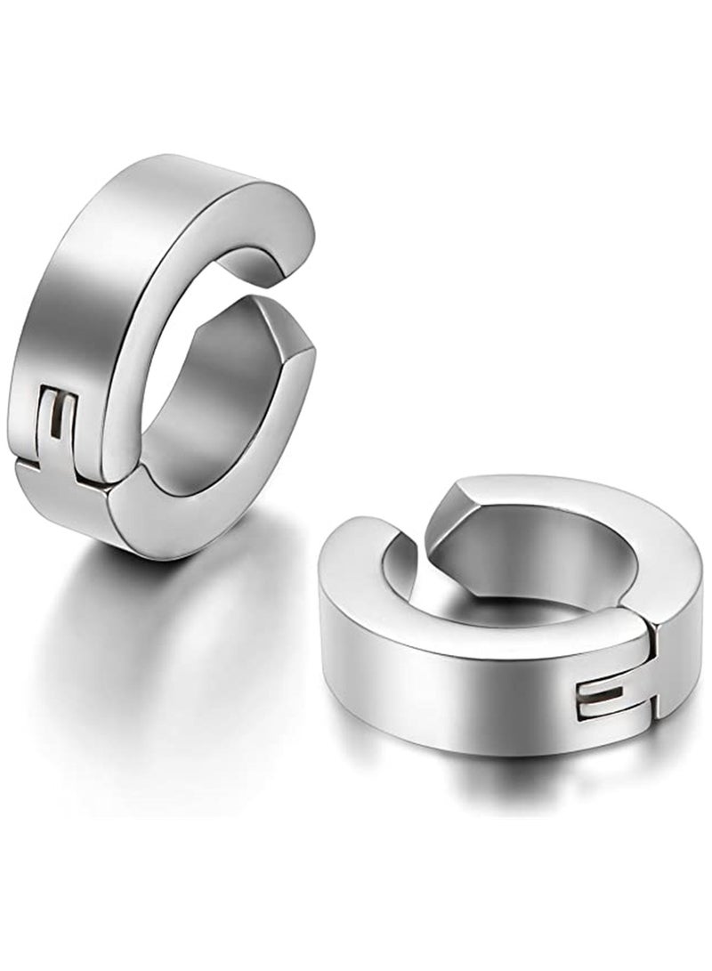 KASTWAVE Men's Ear Clip, 2 Pair of Hinged Hoop Earrings, Hoop Earring Studs Clip On Metal Ear Jewelry Non-piercing Clip on Earrings Uni Men Women - Image 3