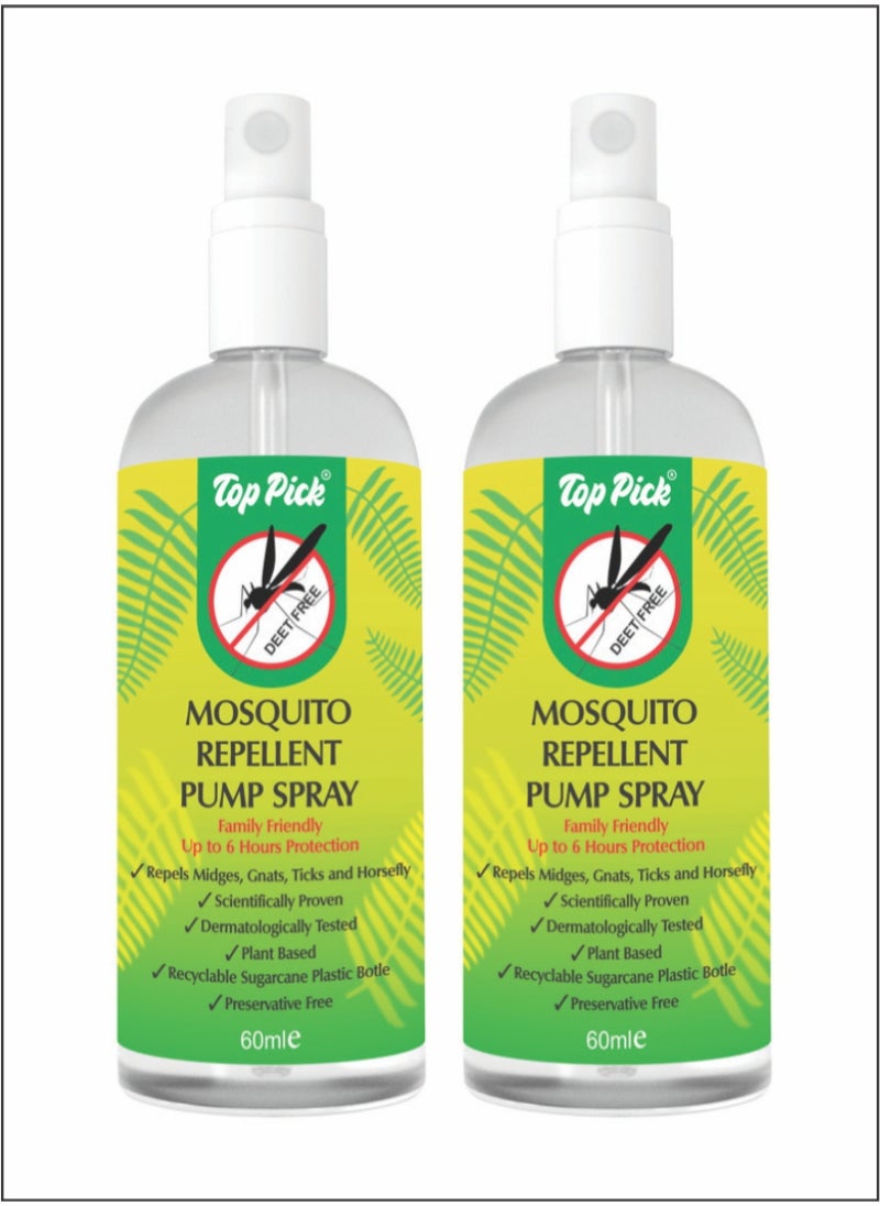 Top Pick Combo Pack of 2 Long-Lasting Protection - The Best Family-Friendly Mosquito Repellent Pump Spray 