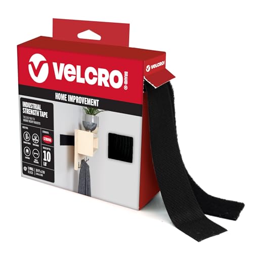 VELCRO Brand شريط لاصق ثقيل من علامة فيلكرو مع لاصق - قطع الشرائط حسب الطول - يحمل 10 أرطال، أسود - لفة بقوة صناعية، عرض 10 قدم × 2 بوصة - تثبيت قوي للاستخدام الداخلي أو الخارجي - Image 1