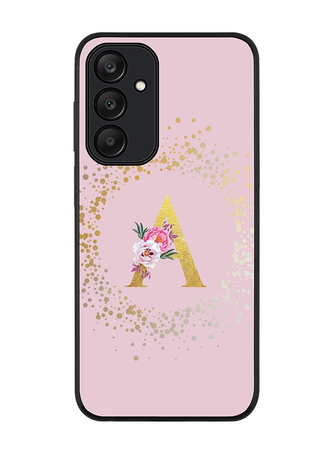 Stylizedd Rugged Black edge case for Samsung Galaxy A25, Slim fit Thin Cover- Custom Monogram Initial Letter Floral Pattern Alphabet-A  (Pink ) - Image 1